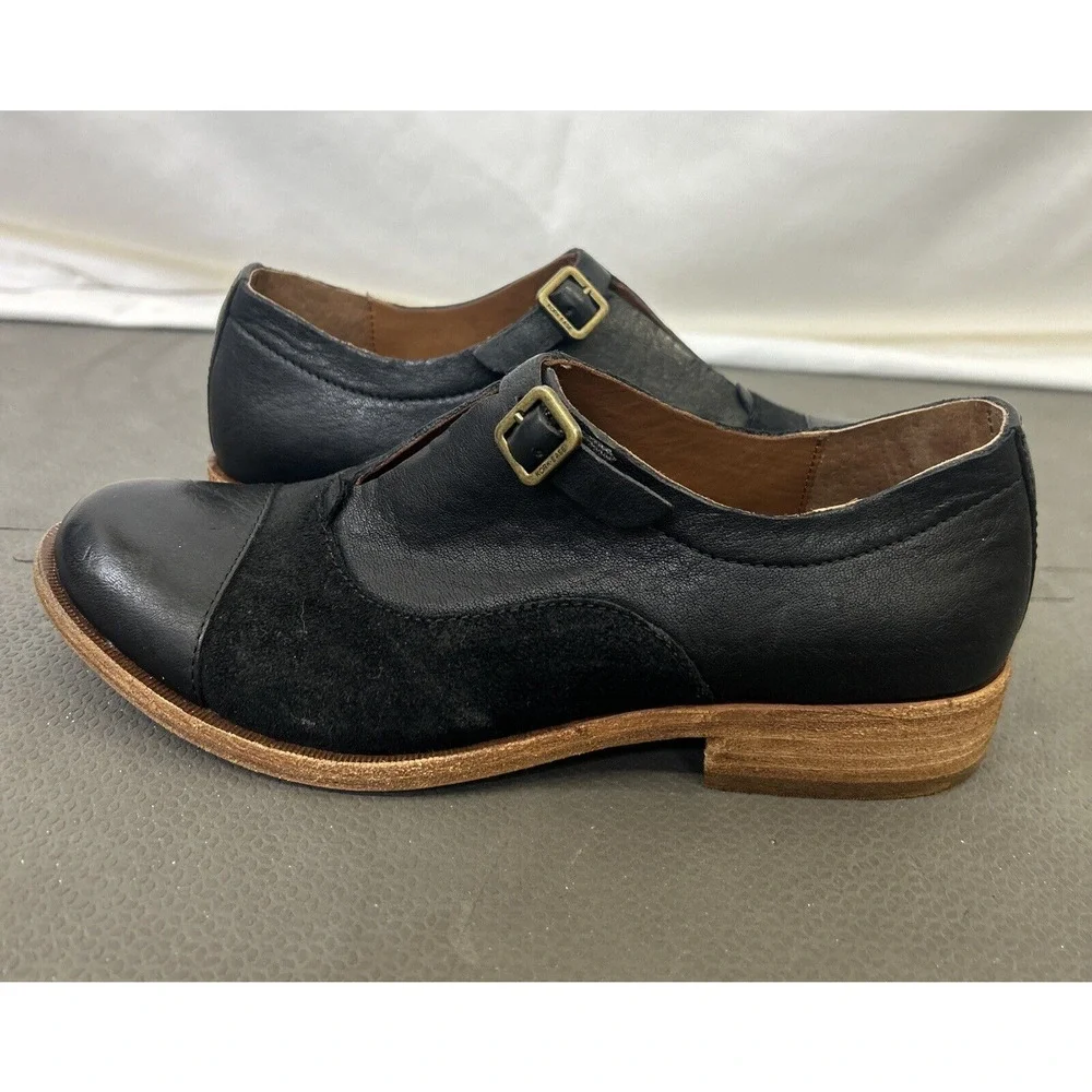 Kork-Ease Niseda Oxford Shoes 6.5 Black Suede Leather Buckle Loafers Bnfts Chrty